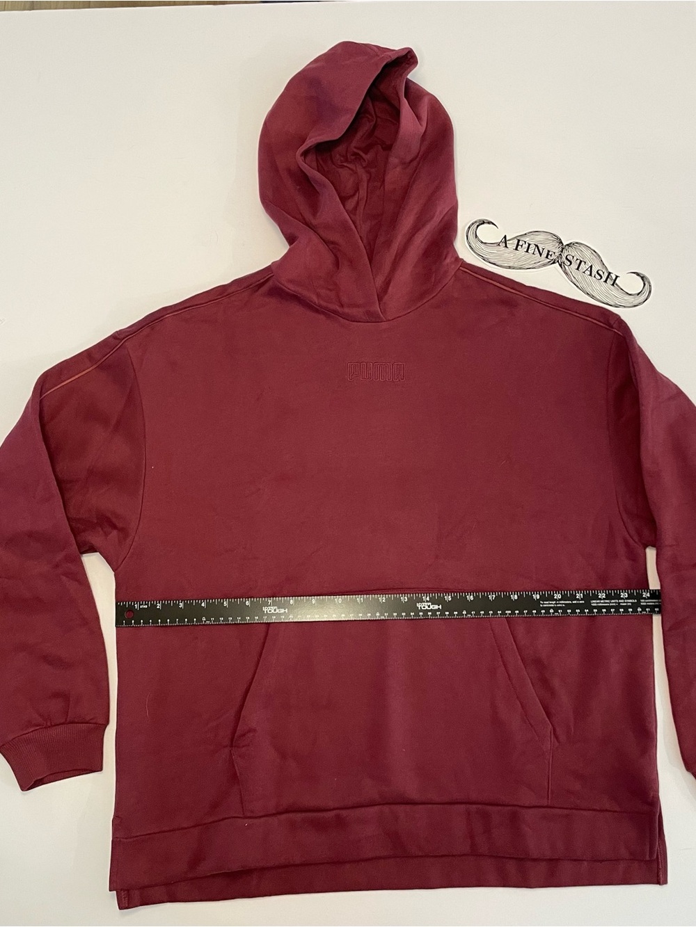 PUMA Womens Pullover Hoodie Burgundy Piped Solid Logo Pocket Long Sleeve 2XL